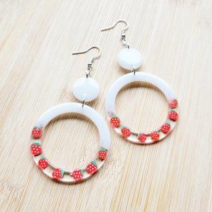 Strawberry Earrings Handmade Strawberries and Cream Dangle Statement Earrings
